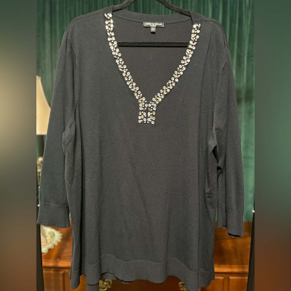 Cable & Gauge Black Sweater with Rhinestone Detail
